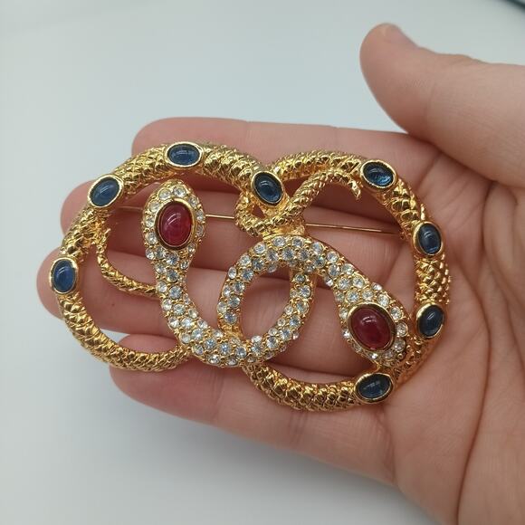 NIB VTG Kenneth Jay Lane Rhinestone Double Snake Serpent Brooch Pin KJL Avon - Picture 1 of 6